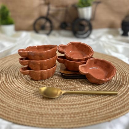 Ceramic Dining Brown Leaf Shaped Dip Bowls Set of 6 || Ketchup Bowls || Sauce Bowls || Chutney Bowls