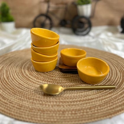 Ceramic Dining Glossy Yellow Ceramic Dip Bowls Set of 6 || Ketchup Bowls || Sauce Bowls || Chutney Bowls