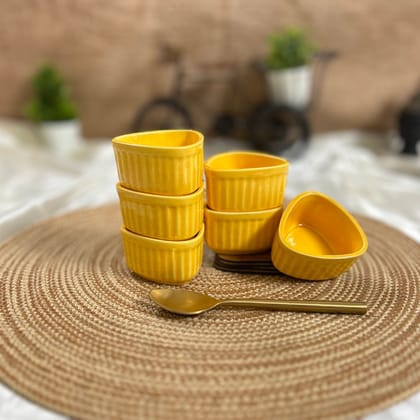 Ceramic Dining Glossy Yellow Triangle Ceramic Dip Bowls Set of 6 || Ketchup Bowls || Sauce Bowls || Chutney Bowls