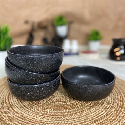 Ceramic Dining Studio Collection Matte Black with Droplets Dinner Bowls Set of 4