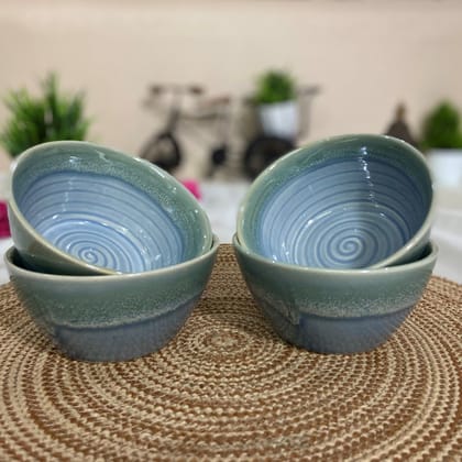 Ceramic Dining Sea Green Hand-Glazed Ceramic Dinner Bowls Set of 4