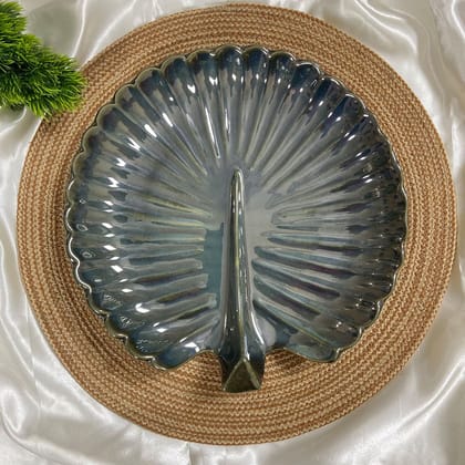 Ceramic Dining Emerald Green Handcrafted & Glazed Round Peacock Ceramic 12 Inches Serving Platter