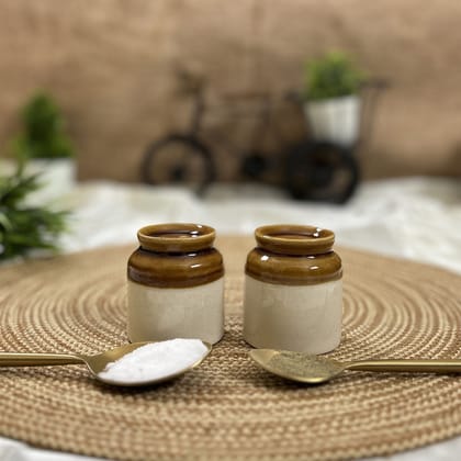 Ceramic Dining Desi Style Brown and White Ceramic Salt & Pepper Shaker || Dispenser Set || Seasoning Shakers || Spices Containers