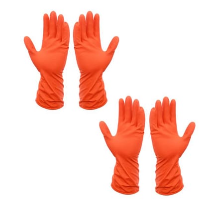 4851 2 Pair Large Orange Gloves For Types Of Purposes Like Washing Utensils, Gardening And Cleaning Toilet Etc.