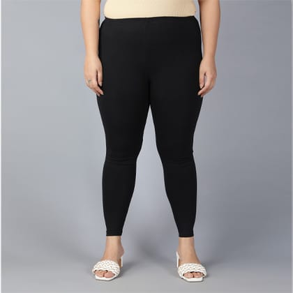 Plus Size Cotton Blend Ankle Leggings For Women (Black)