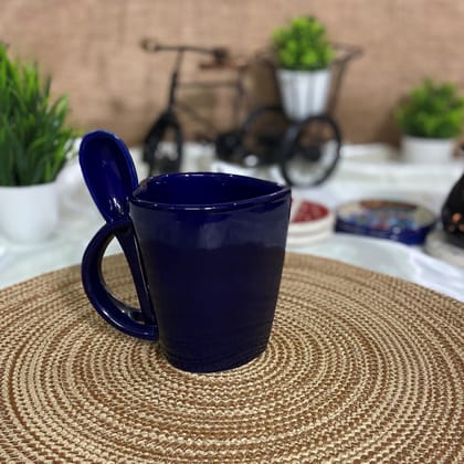 Ceramic Dining Royal Blue Heart Shaped Ceramic Coffee Mugs with Spoon