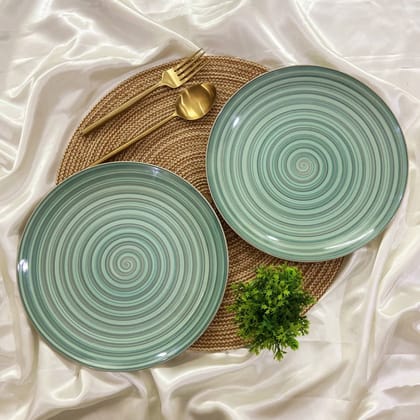 Ceramic Dining Green And Grey Hand-Painted Ceramic 10.2Inchs Dinner Plates Set of 2