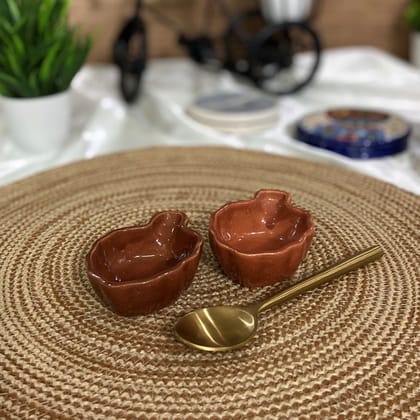 Ceramic Dining Brown Leaf Shaped Dip Bowls Set of 2