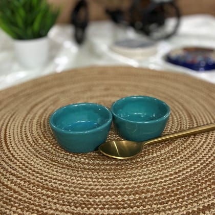 Ceramic Dining Eurasian Teal Green Ceramic Dip Bowls Set of 2