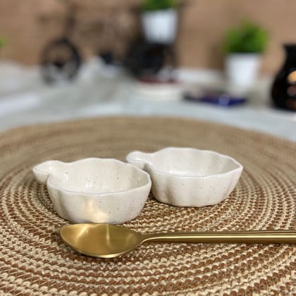 Ceramic Dining White Leaf Shaped Ceramic Dip Bowls Set of 2