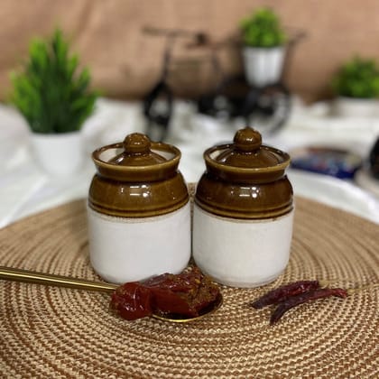 Ceramic Dining Desi Style Mustard Ceramic 250ml Pickle Jars Set of 2