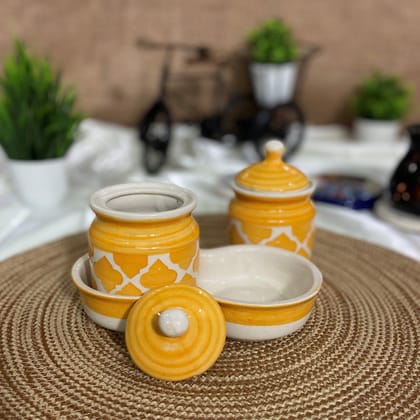 Ceramic Dining Moroccan Yellow Two Pickle Ceramic Jars With Tray