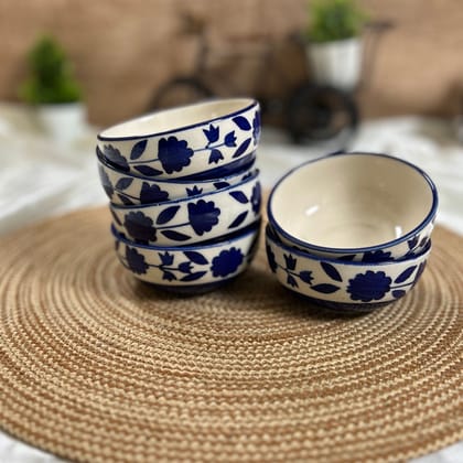 Ceramic Dining Royal Blue Floral Pattern Ceramic Bowls/ Katoris Set of 6