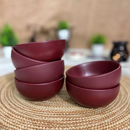 Ceramic Dining Matte Maroon Ceramic Bowls Katoris Set of 6