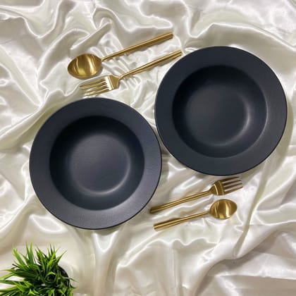 Ceramic Dining Chic Matte Black Ceramic Deep Plates Set of 2
