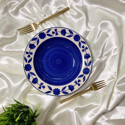 Ceramic Dining Royal Blue Floral Hand-painted Ceramic Deep Pasta Plate