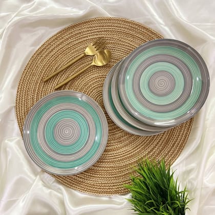 Ceramic Dining Green And Grey Hand-Painted Ceramic 7Inchs Quarter Plates- Set of 4