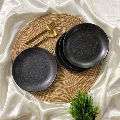 Ceramic Dining Studio Collection- Matte Black With Droplets Ceramic 7.5Inchs Quarter Plates- Set of 4