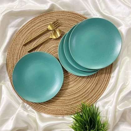 Ceramic Dining Matte Eurasian Teal Green Ceramic 7Inchs Quarter Plates- Set of 4