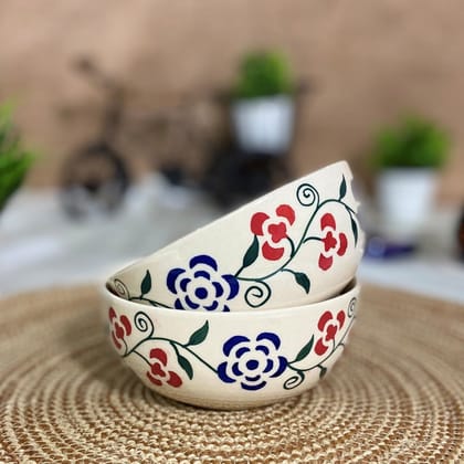 Ceramic Dining Neelkamal Pattern Ceramic White Bowl set of 2