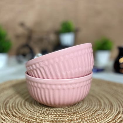 Ceramic Dining Pink Linear Shaped Ceramic Soup/Cereal Bowls- Set of 2