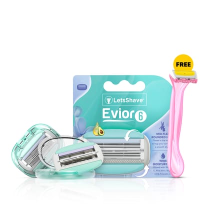 LetsShave Evior 6 Blade Refills/Cartridges for Women | Shaving Razor Blades for Full Body | Razor For Women with Lubricating Strip enriched with Aloe Vera, Vitamin E and Argan oil | Pack of 2