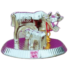 German Silver Kamdhenu Cow Calf, Decorative Showpiece For Home Decor (Dia 3 Inches)