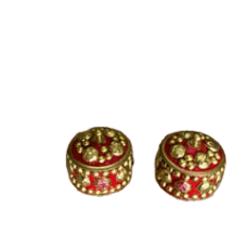 Sindoor Box Brass, Vermillion Box, Brass Kumkum Dabbi Dotted Design (Dia 2 Inches)