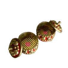 Sindoor Box Brass, Vermillion Box, Brass Kumkum Dabbi Dotted Design (Dia 2 Inches)
