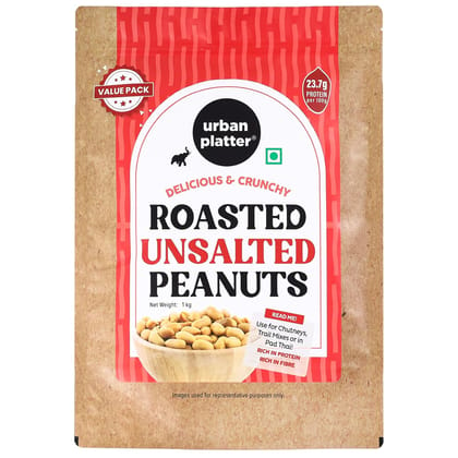 Urban Platter Roasted Unsalted Peanuts, 1Kg [Grade A Peanuts, Groundnut, Singdana, Skin Removed, Vacuum Packed, Fresh, Product of Bharuch]