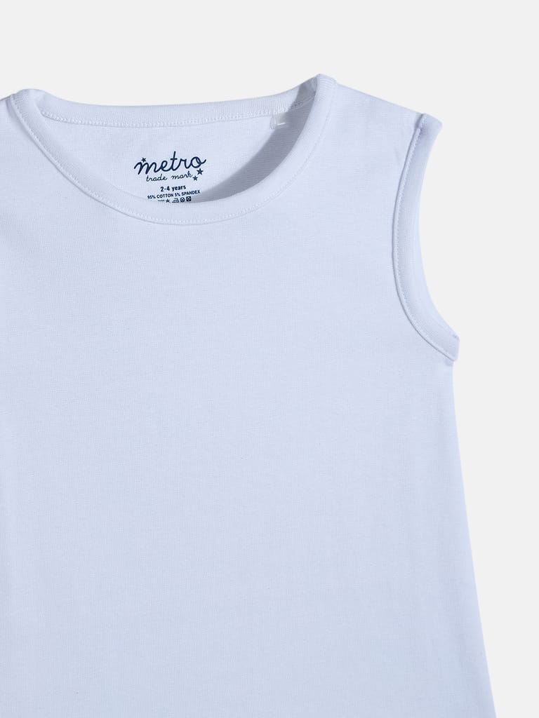 Girls White Pure Cotton Solid Vest T Shirt
