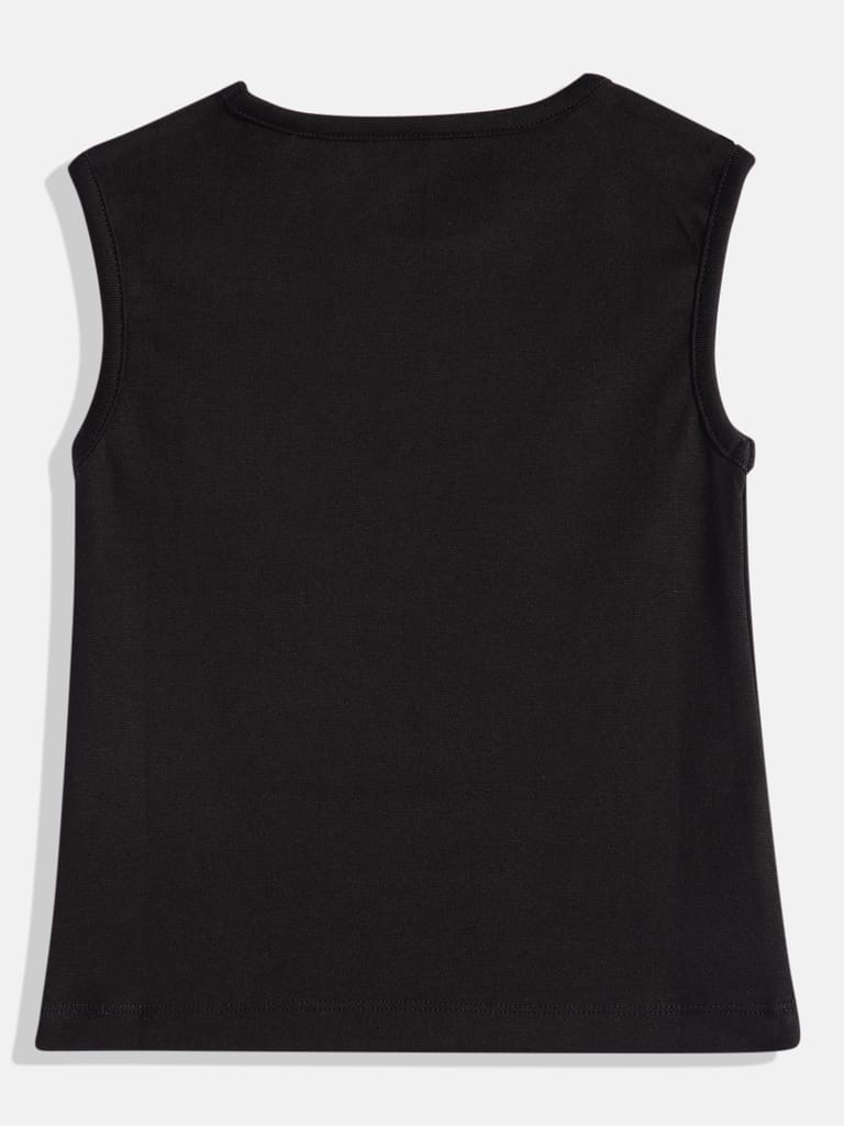 Girls Black Pure Cotton Solid Vest T Shirt