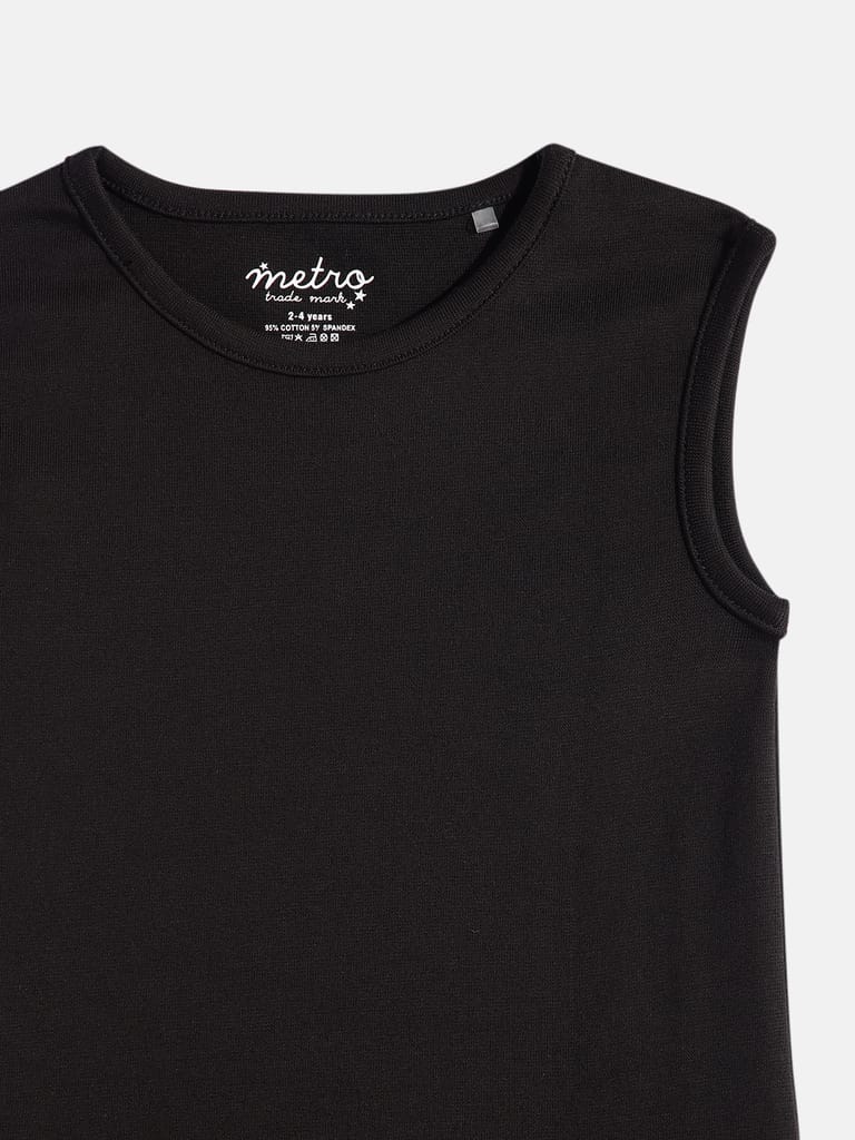 Girls Black Pure Cotton Solid Vest T Shirt