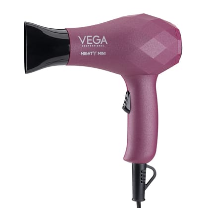 VEGA Professional Mighty Mini 1000-1200W Hair Dryer for Men & Women with 2 Heat/Speed Settings and Tourmaline Technology, 1000-1200W, Burgundy (VPVHD-06)