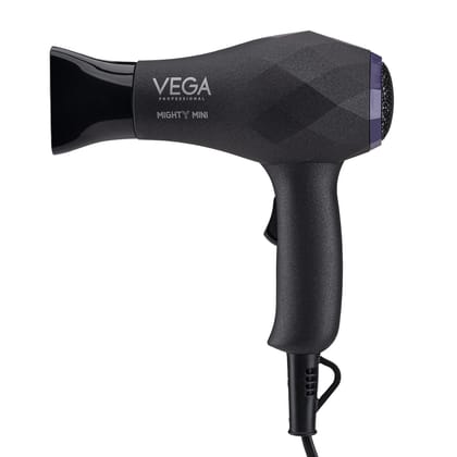 VEGA Professional Mighty Mini Hair Dryer for Men & Women with 2 Heat/Speed Settings and Tourmaline Technology, 1000-1200W, Black (VPVHD-05)