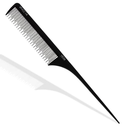 Vega Professional Tail Comb Staggered Teeth (Carbon Anti-Static Black Line Hair Comb)(VPVCC-14)