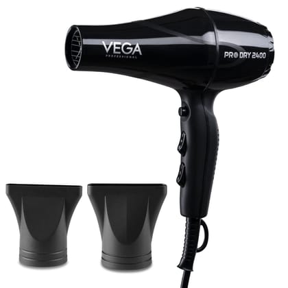 VEGA Professional Dry 2200-2400W Hair Dryer for Men & Women with Cool Shot Button and 3 Heat & 2 Speed Settings, Black, (VPMHD-03)