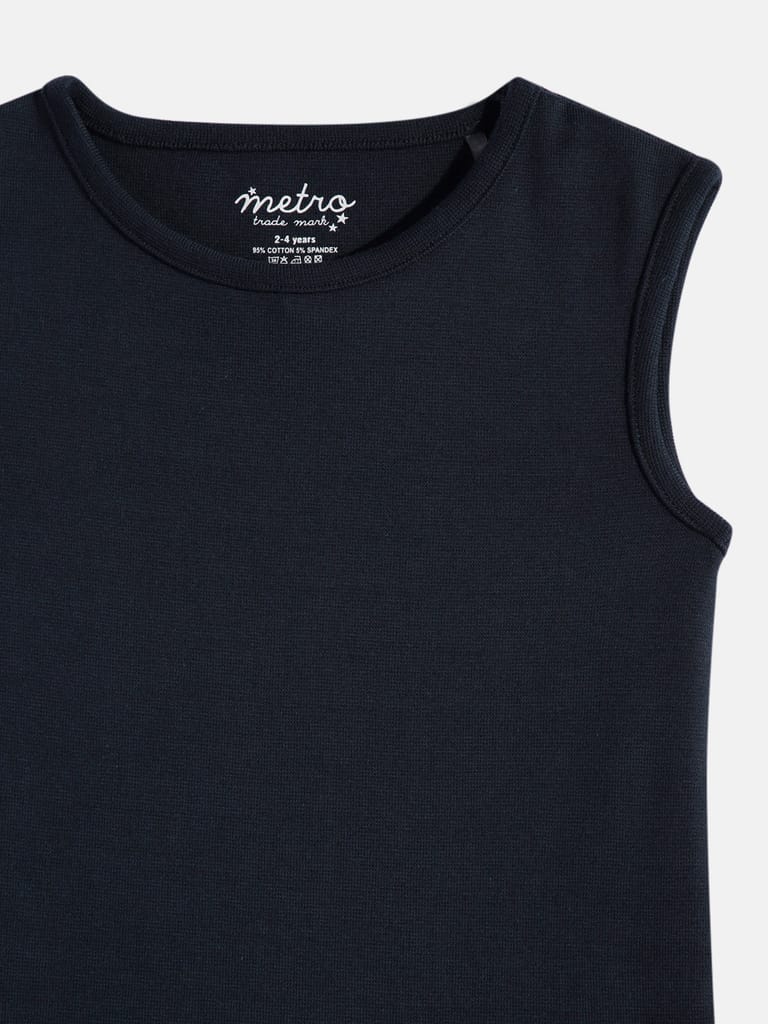 Girls Navy Pure Cotton Solid Vest T Shirt