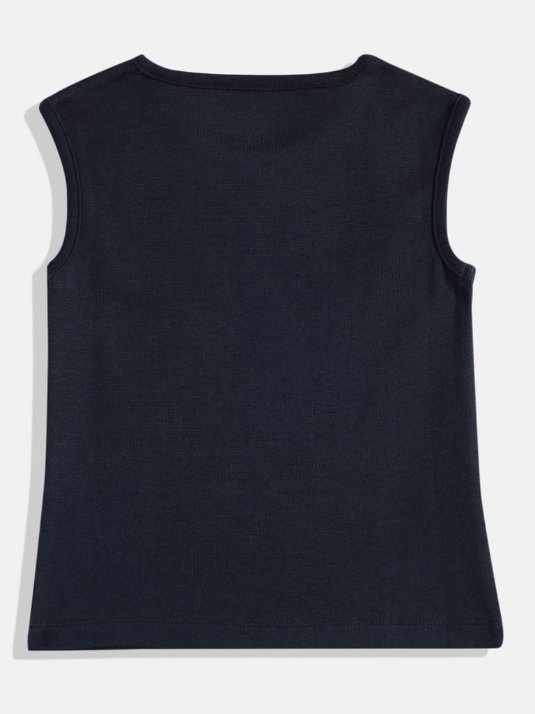 Girls Navy Pure Cotton Solid Vest T Shirt