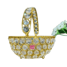 Crystal Basket Gift Item, Gold Coated Flower Basket (Dia 5 Inches)
