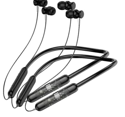 BT Transparent Stereo Battery Life 72 hrs Neckband Call Vibration Alart Bluetooth Headset (Pack of  2) Black