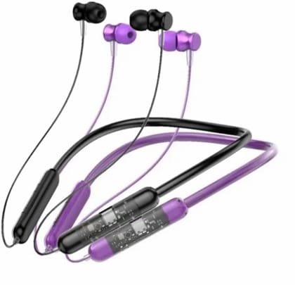 BT Transparent Stereo Battery Life 72 hrs Neckband Call Vibration Alart Bluetooth Headset (Pack of  2) Black And Purple