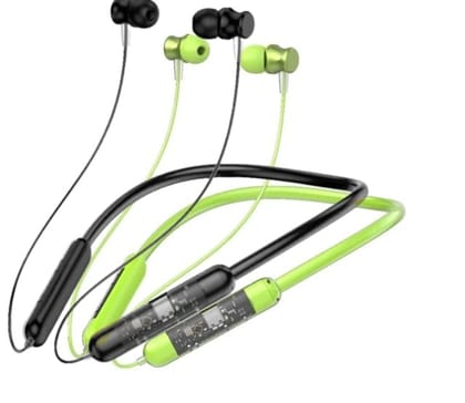 BT Transparent Stereo Battery Life 72 hrs Neckband Call Vibration Alart Bluetooth Headset (Pack of  2) Black And Green