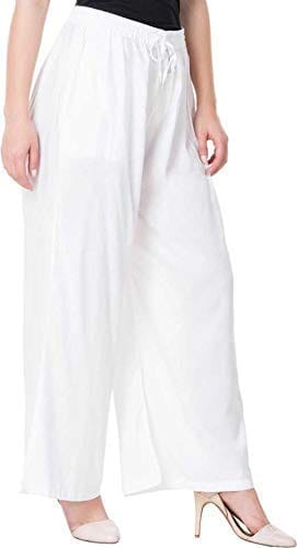 Women's Rayon Solid Soft Palazzo Pants Trousers (White)