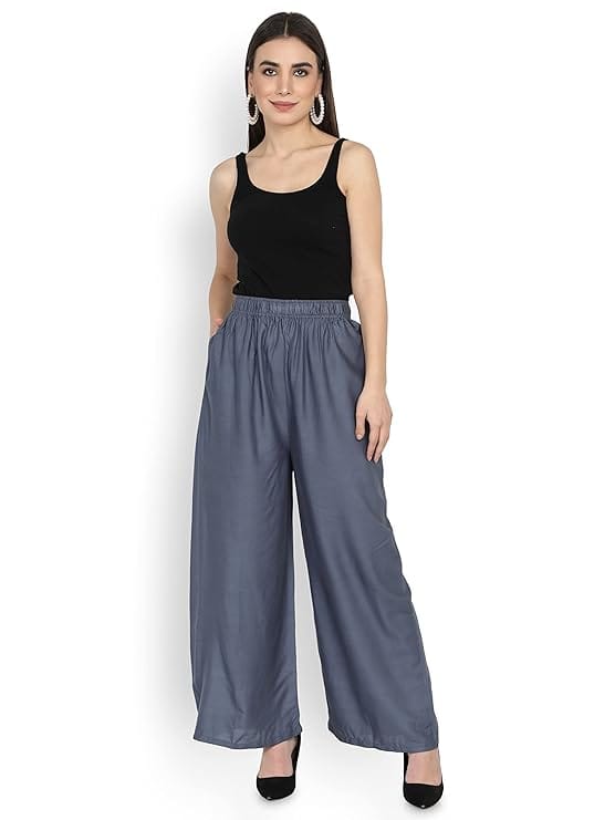 Women's Rayon Solid Soft Palazzo Pants Trousers Combo -2 Pieces