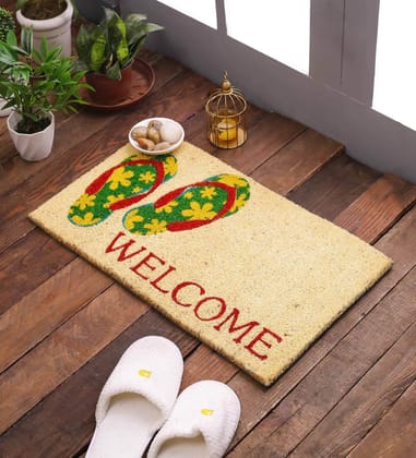 SWHF Natural Coconut Fiber Printed Doormat Mats for Front Door, Entryway Doormat with Thickened Non-Slip PVC Backing for Outdoor and Indoor Use, 14 x 24 Inch Coir Layered Door Mats for Front Porch, Flipflop Welcome