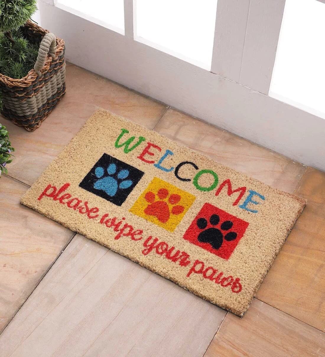 SWHF Natural Coconut Fiber Printed Door Mats for Front Door, Entryway Doormat with Thickened Non-Slip PVC Backing for Outdoor and Indoor Use, 14 x 24 Inch Coir Layered Door Mats for Front Porch