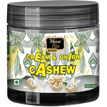 MEVABITE Cream & Onion Roasted Cashews | Cream Onion Flavoured Kaju | Flavoured Cashew Nuts | Kaju Owen Roasted Oil Free (200 Grams) Jar Pack