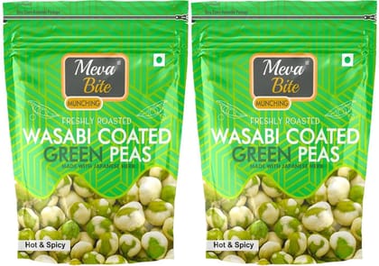 MevaBite Wasabi Coated Green Peas/Matar Healthy and Tasty Munching for Fat Loss | Flavored Peas Rich in Protein | Classic & Crunchy Flavored Peas/Matar | Amazing Flavored Snack (2x100 Grams)