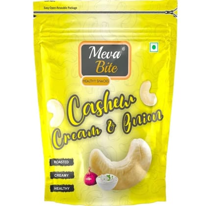 MEVABITE Cream & Onion Flavoured Cashews Nuts | Cashew Cream & Onion Namkeen Jar Packing | Cream & Onion Flavored Kaju Namkeen | Snack Food | Tasty & Healthy | Dry Fruit Crunchy Kaju Snack (200 Gram)